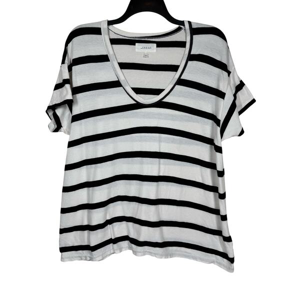 The GREAT. Striped V-Neck T-Shirt Women’s Size Large Cotton Casual Everyday - Picture 1 of 11